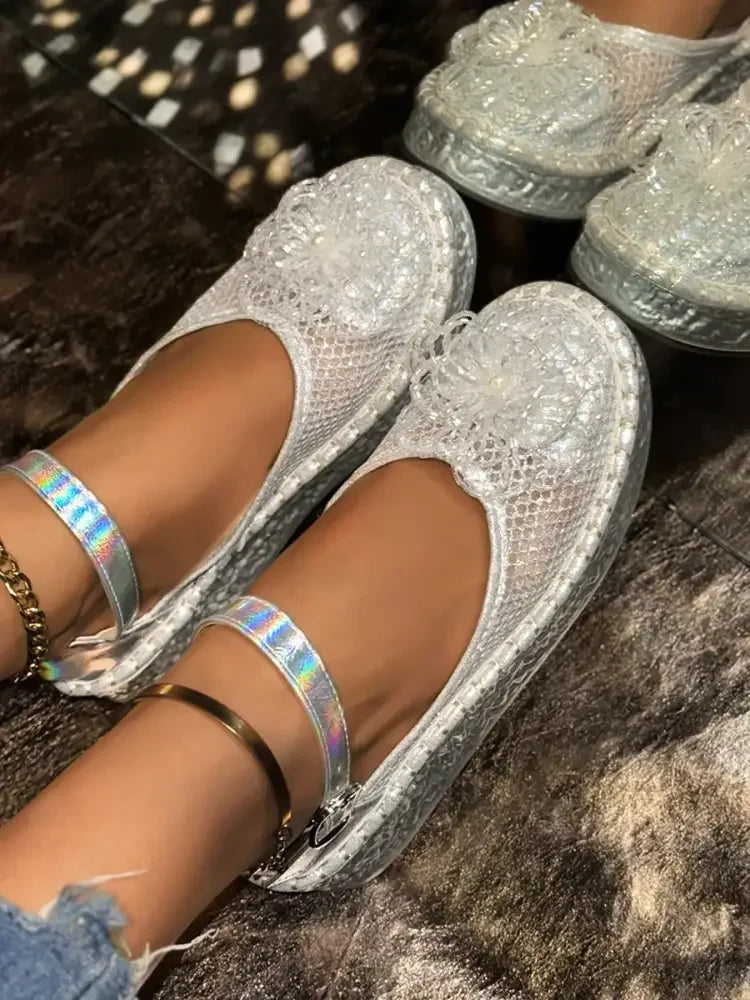 Flower Round Toe Platform Slip-Ons