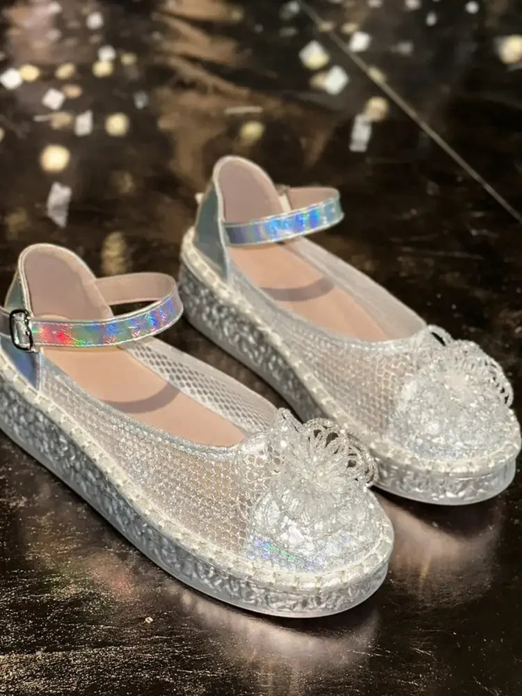 Flower Round Toe Platform Slip-Ons