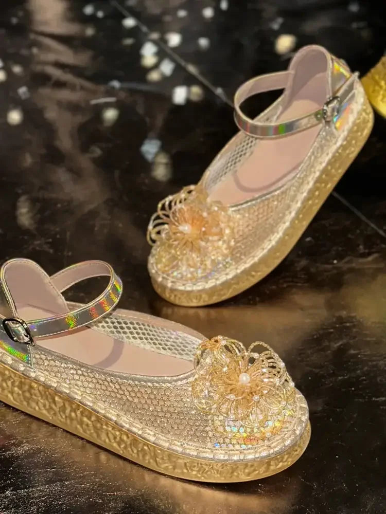 Flower Round Toe Platform Slip-Ons