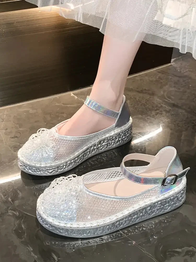 Flower Round Toe Platform Slip-Ons