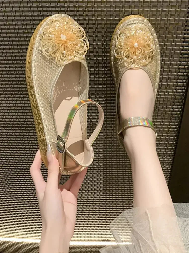 Flower Round Toe Platform Slip-Ons