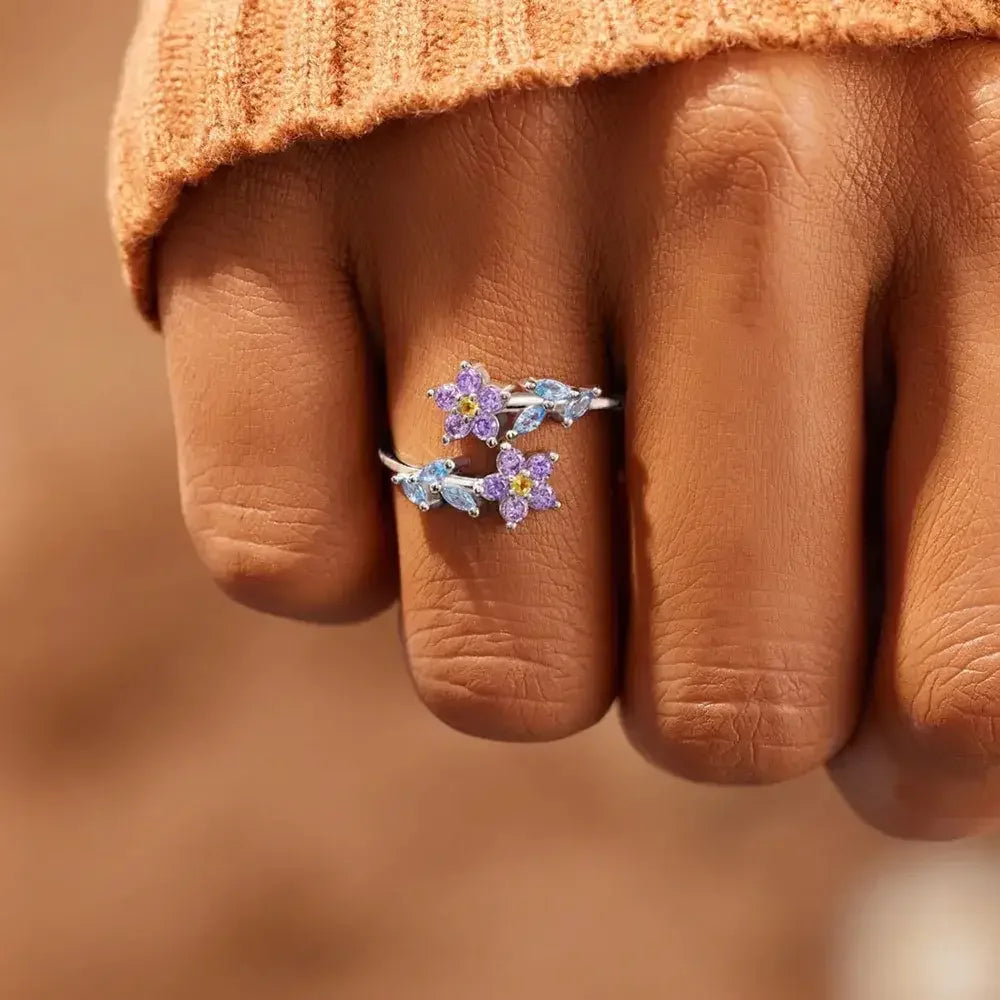 Flower Shape Inlaid Zircon 925 Sterling Silver Ring