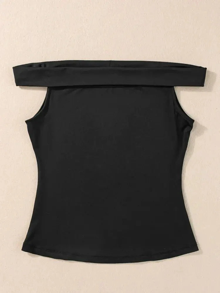 Folded Off Shoulder Slim Top - Update AvenueT-ShirtsTrendsi100100961319379100100961319379f0eca9a3a5e54f4da2cf68ca34b34245 - Max - OriginBlack