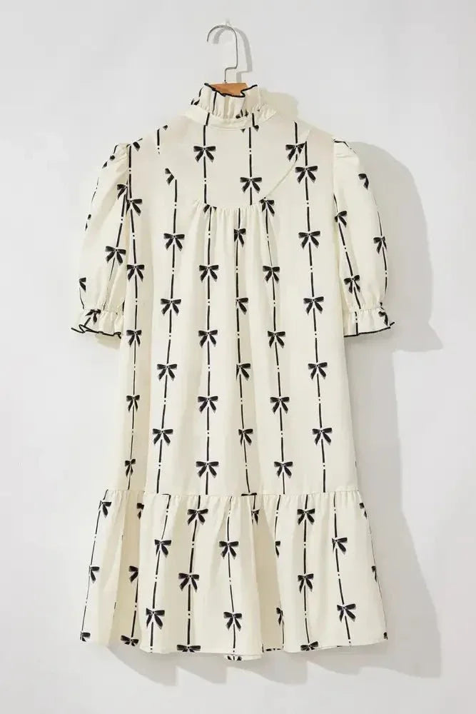 Frill Bow Print Notched Short Sleeve Mini Dress - Update AvenueVacation StyleTrendsi100100896981808100100896981808ff6997e6 - 20e4 - 4d67 - 9cc0 - eba305faa420 - MaxCream