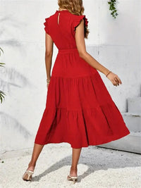 Frill Mock Neck Ruffled Cap Sleeve Midi Dress - Update AvenueVacation StyleTrendsi100100094023754100100094023754d977bbae - 274a - 488b - b97b - f6b136a06f99 - MaxDeep Red