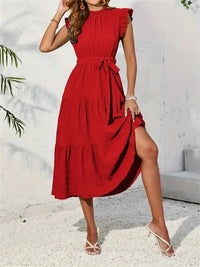 Frill Mock Neck Ruffled Cap Sleeve Midi Dress - Update AvenueVacation StyleTrendsi1001000940237541001000940237547866348d - 4c2a - 497a - 93cc - 8312fd686b6f - MaxDeep Red