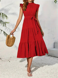 Frill Mock Neck Ruffled Cap Sleeve Midi Dress - Update AvenueVacation StyleTrendsi100100094023754100100094023754817eaf7b - 855e - 4d4a - 9c41 - 07f39f95e738 - MaxDeep Red