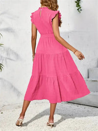 Frill Mock Neck Ruffled Cap Sleeve Midi Dress - Update AvenueVacation StyleTrendsi1001000940287931001000940287930a5a0b75 - 8b41 - 4311 - 9b7d - d4a070ce4989 - MaxHot Pink
