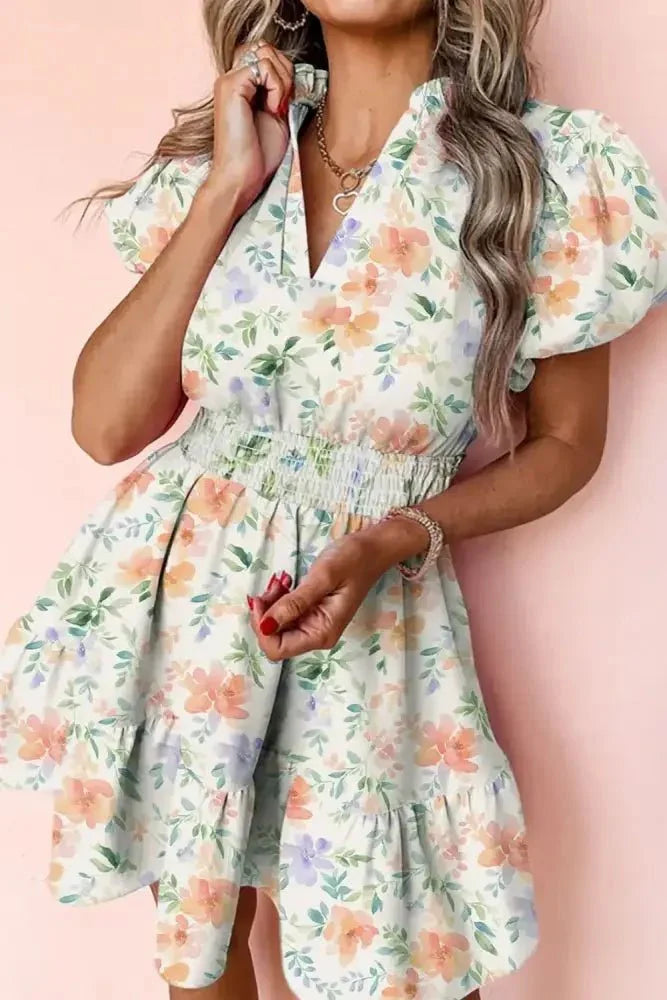 Frill Notched Puff Sleeve Dress - Update AvenueTrendsi1001006763617441001006763617443536e495 - d9a1 - 4fec - 904c - a6cdcdb3ae5f - Max - OriginFloral