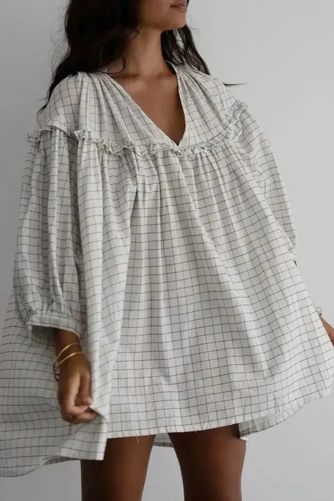 Frill Plaid Notched Balloon Sleeve Mini Dress - Update AvenueTrendsi100100004428820100100004428820d41d925f - 8622 - 49f5 - a946 - 3992e9558cd2 - MaxWhite
