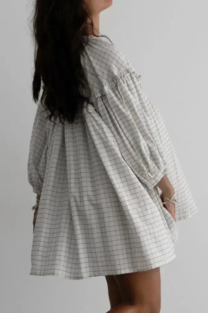 Frill Plaid Notched Balloon Sleeve Mini Dress - Update AvenueTrendsi10010000442882010010000442882003ffa0fd - 22b8 - 4dc2 - 8dfe - 528f2f49b523 - MaxWhite