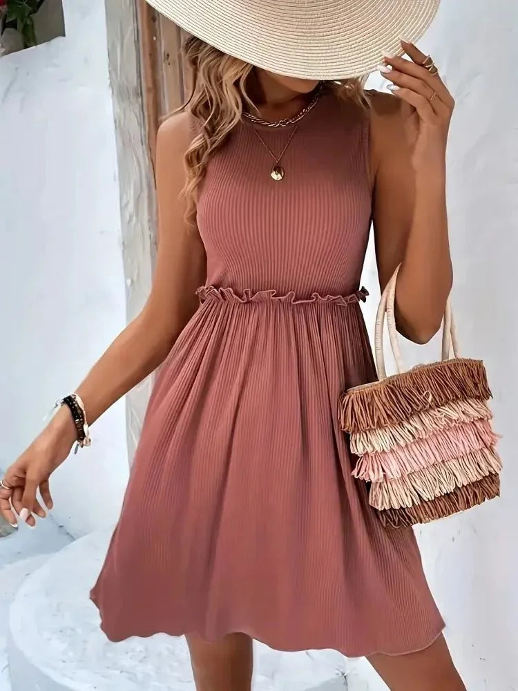 Frill Ribbed Sleeveless Mini Dress - Update AvenueCasual DressesTrendsi100100989990738100100989990738Frill Ribbed Sleeveless Mini DressDusty Pink