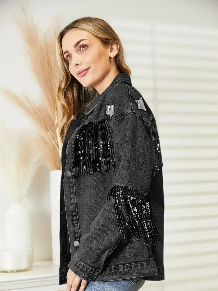 Fringe Detail Long Sleeve Denim Jacket - Update AvenueTrendsi100100211283390100100211283390323228fda3a14de490819ed9f6577db0 - MaxBlack