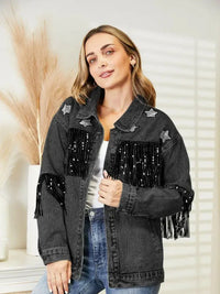 Fringe Detail Long Sleeve Denim Jacket - Update AvenueTrendsi1001002112833901001002112833909310ee6cb2c146a3afc25f63ff0f657b - MaxBlack