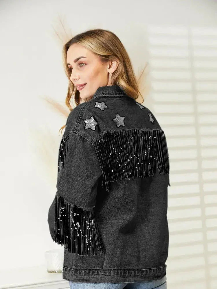 Fringe Detail Long Sleeve Denim Jacket - Update AvenueTrendsi100100211283390100100211283390334d0c6b4ad44ae3a30d7a2d1f246e0b - MaxBlack