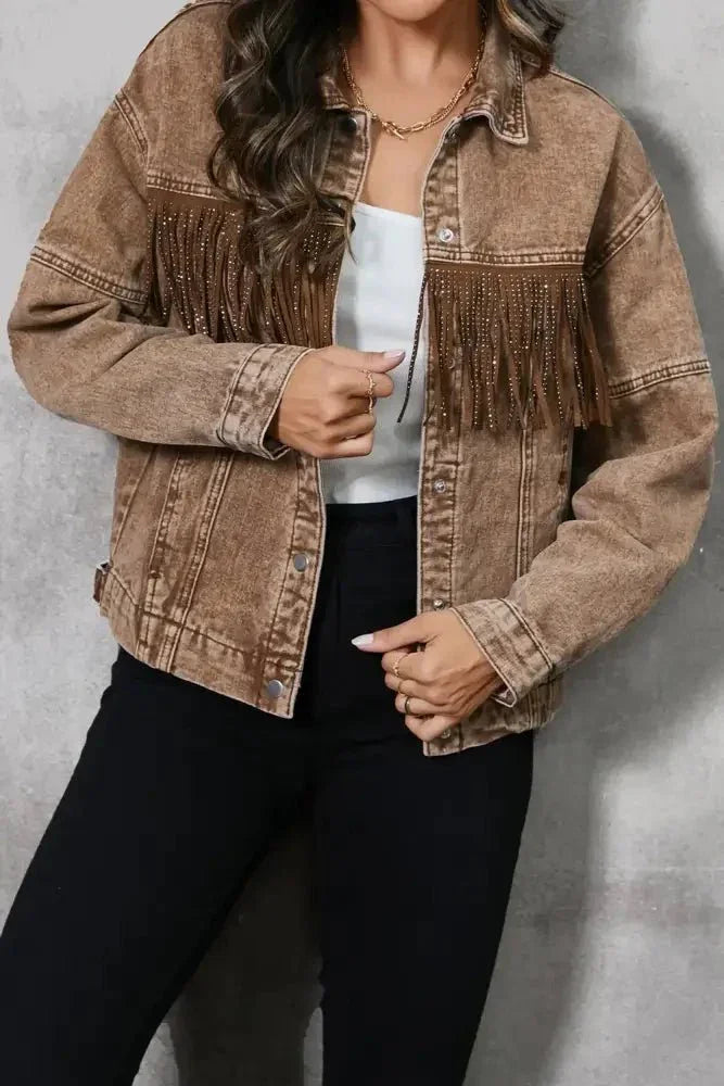 Fringe Trim Snap Down Denim Jacket - Update AvenueTrendsi1001006052257871001006052257874814d0c37571499e87e077c651df3528 - MaxTaupe