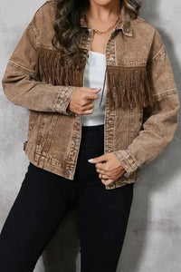 Fringe Trim Snap Down Denim Jacket - Update AvenueTrendsi1001006052257871001006052257874814d0c37571499e87e077c651df3528 - MaxTaupe