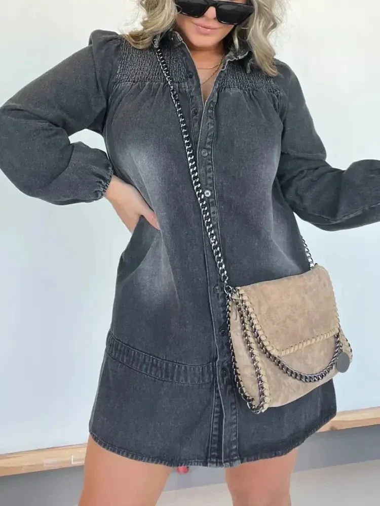 Full Size Button Front Long Sleeve Denim Dress Plus Size - Update AvenueDenim Dresses & SkirtsTrendsi1001006505178431001006505178437c1cb3f2684f47f38fd6ca644e6f445e - Max - OriginWashed Black