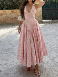 Full Size Gingham Halter Neck Maxi Dress Plus Size