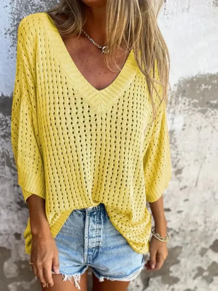 Full Size Openwork V - Neck Knit Cover Up Plus Size - Update AvenueVacation StyleTrendsi1001000123511711001000123511710f62a8b6 - 1925 - 4c54 - b41f - c11930d975d1 - MaxYellow