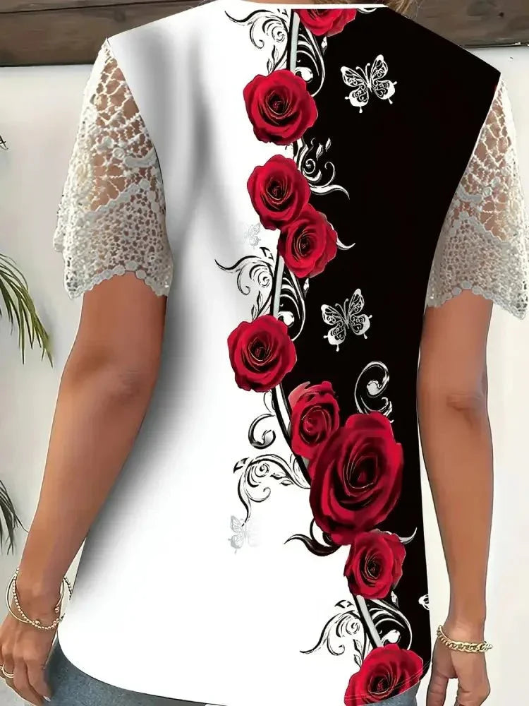 Full Size Printed Lace Sleeve V - Neck T-Shirt Plus Size - Update AvenueT-ShirtsTrendsi100100578423431100100578423431d1673b44e2f44411b2f01f478999adeb - Max - OriginScarlet