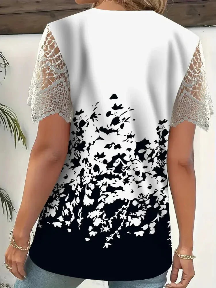 Full Size Printed Lace Sleeve V - Neck T-Shirt Plus Size - Update AvenueT-ShirtsTrendsi100100578428643100100578428643ea72a5ab - 4448 - 4323 - 9a88 - 2a299a2fc501 - Max - OriginBlack