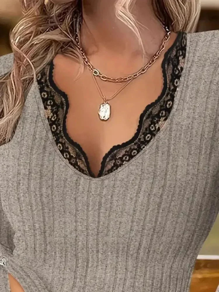 Full Size Ribbed V - Neck Lace Trim Long Sleeve T-Shirt Plus Size - Update AvenueT-ShirtsTrendsi100100245265115100100245265115431147b6 - a3cb - 4398 - bdba - 2615bffacb7a - Max - OriginBrown