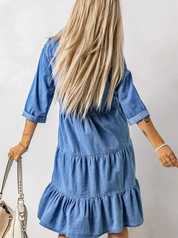 Full Size Ruffled Hem Button Up Denim Midi Dress Plus Size - Update AvenueDenim Dresses & SkirtsTrendsi100100587845675100100587845675eff2afe97cdc437bb6de63d881f8a3f2 - Max - OriginBlue