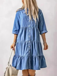 Full Size Ruffled Hem Button Up Denim Midi Dress Plus Size - Update AvenueDenim Dresses & SkirtsTrendsi1001005878456751001005878456751acd3cf471bc4765bea5347707da6079 - Max - OriginBlue