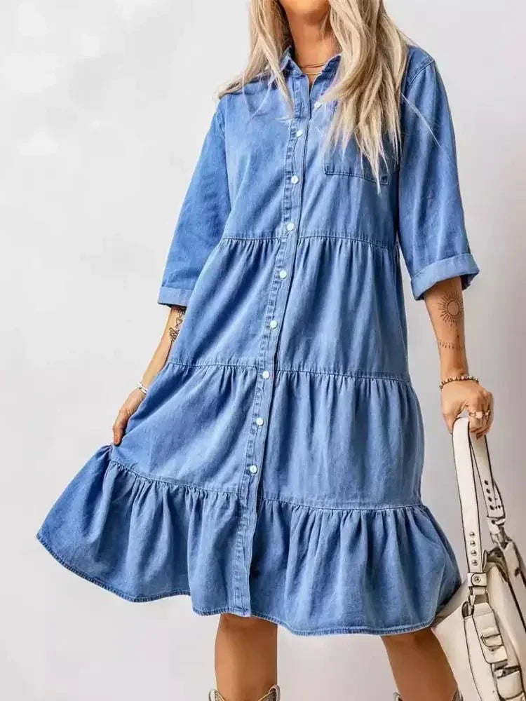 Full Size Ruffled Hem Button Up Denim Midi Dress Plus Size - Update AvenueDenim Dresses & SkirtsTrendsi100100587845675100100587845675ca2a91cf47b2438b9ede966aa0d213cc - Max - OriginBlue