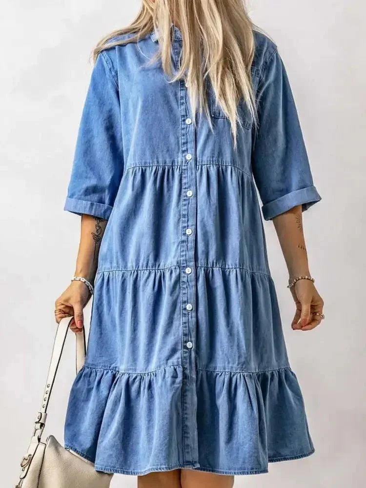 Full Size Ruffled Hem Button Up Denim Midi Dress Plus Size - Update AvenueDenim Dresses & SkirtsTrendsi100100587845675100100587845675706ac2d0d2c74e45b7db3c6ed507da11 - Max - OriginBlue