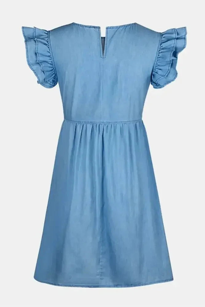 Full Size Ruffled Round Neck Cap Sleeve Denim Dress - Update AvenueDenim Dresses & SkirtsTrendsi1001000269930671001000269930679a76181b - 80f3 - 470a - aeba - 5bd66bc75fd4 - MaxMedium
