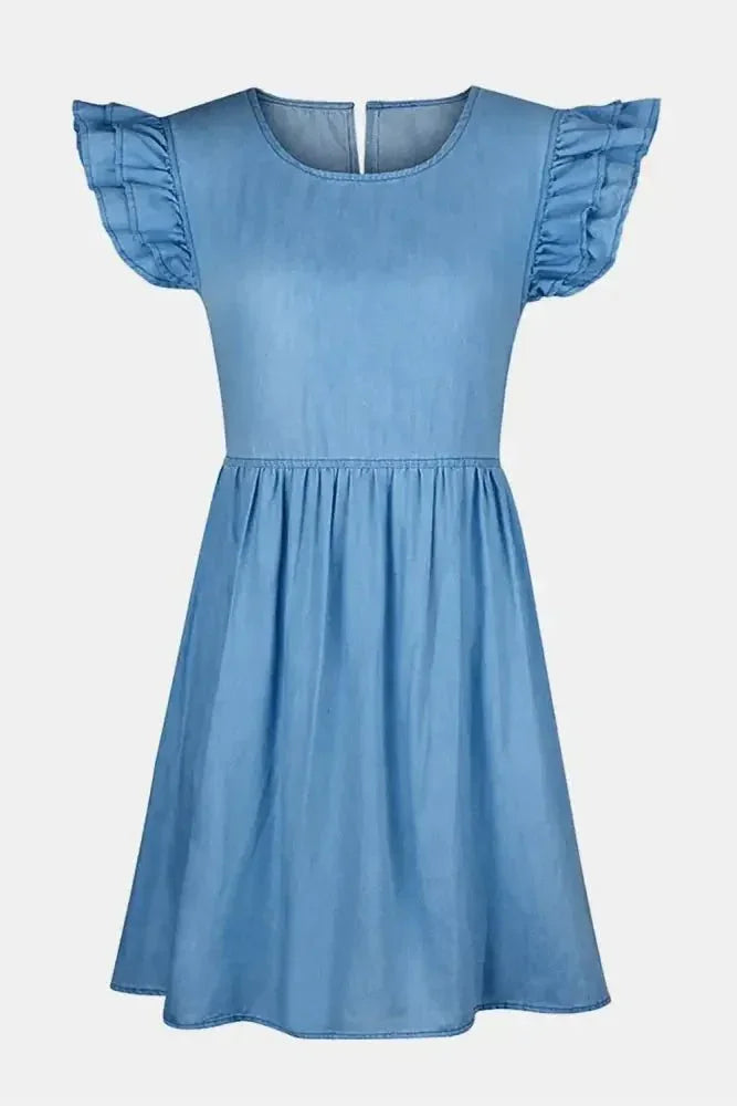 Full Size Ruffled Round Neck Cap Sleeve Denim Dress - Update AvenueDenim Dresses & SkirtsTrendsi100100026993067100100026993067b75ddd0d - 63c7 - 4f8e - b25a - 4f441742b5d1 - MaxMedium