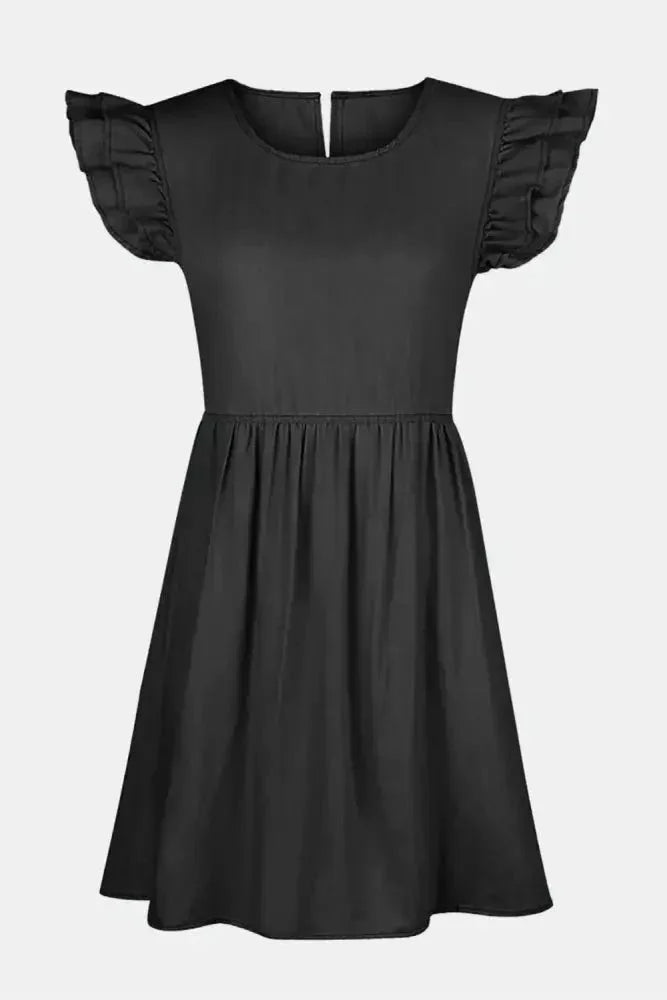 Full Size Ruffled Round Neck Cap Sleeve Denim Dress - Update AvenueDenim Dresses & SkirtsTrendsi100100026997985100100026997985cc9a2f1d - 8a7e - 417b - 983c - a4e9709828cd - MaxDark Gray