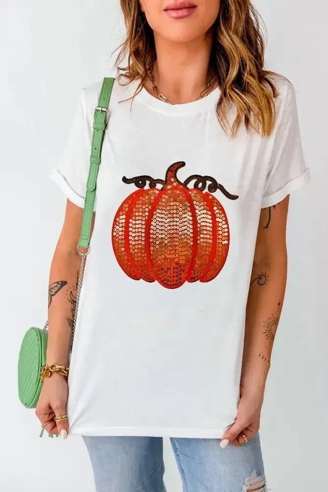 Full Size Sequin Pumpkin Round Neck Short Sleeve T-Shirt - Update AvenueHalloweenTrendsi1001005622611521001005622611522798ffda - 5f47 - 4a86 - 8d3c - 9a0af18200a4 - MaxWhite
