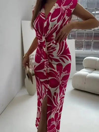 Full Size Slit Printed V - Neck Midi Dress Plus Size - Update AvenueCasual DressesTrendsi100100609630669100100609630669Full Size Slit Printed V - Neck Midi Dress Plus SizeRose Red