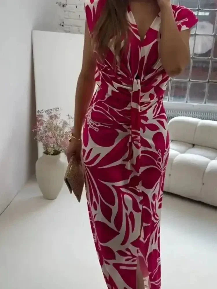 Full Size Slit Printed V - Neck Midi Dress Plus Size - Update AvenueCasual DressesTrendsi100100609630669100100609630669Full Size Slit Printed V - Neck Midi Dress Plus SizeRose Red