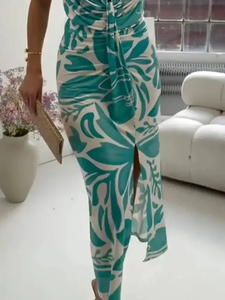 Full Size Slit Printed V - Neck Midi Dress Plus Size - Update AvenueCasual DressesTrendsi100100609630998100100609630998Full Size Slit Printed V - Neck Midi Dress Plus SizeGreen