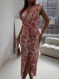 Full Size Slit Printed V - Neck Midi Dress Plus Size - Update AvenueCasual DressesTrendsi100100609638940100100609638940Full Size Slit Printed V - Neck Midi Dress Plus SizePink