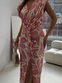 Full Size Slit Printed V - Neck Midi Dress Plus Size - Update AvenueCasual DressesTrendsi100100609638940100100609638940Full Size Slit Printed V - Neck Midi Dress Plus SizePink