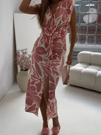 Full Size Slit Printed V - Neck Midi Dress Plus Size - Update AvenueCasual DressesTrendsi100100609638940100100609638940Full Size Slit Printed V - Neck Midi Dress Plus SizePink
