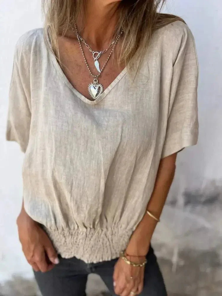 Full Size Smocked Hem V - Neck Relaxed Fit T-Shirt Plus Size - Update AvenueT-ShirtsTrendsi1001000551213591001000551213595bf6513f - aba0 - 4bd4 - 9a79 - 82a77be4adbc - Max - OriginBeige
