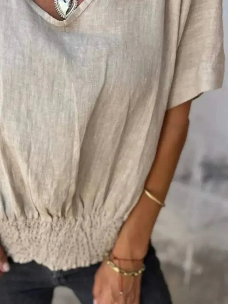 Full Size Smocked Hem V - Neck Relaxed Fit T-Shirt Plus Size - Update AvenueT-ShirtsTrendsi100100055121359100100055121359bd8be820 - 875f - 454a - a861 - 49805b97a9b6 - Max - OriginBeige