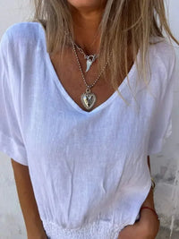 Full Size Smocked Hem V - Neck Relaxed Fit T-Shirt Plus Size - Update AvenueT-ShirtsTrendsi100100055121700100100055121700643f386a - f44f - 4242 - a6a6 - 87a60ba57daf - Max - OriginWhite