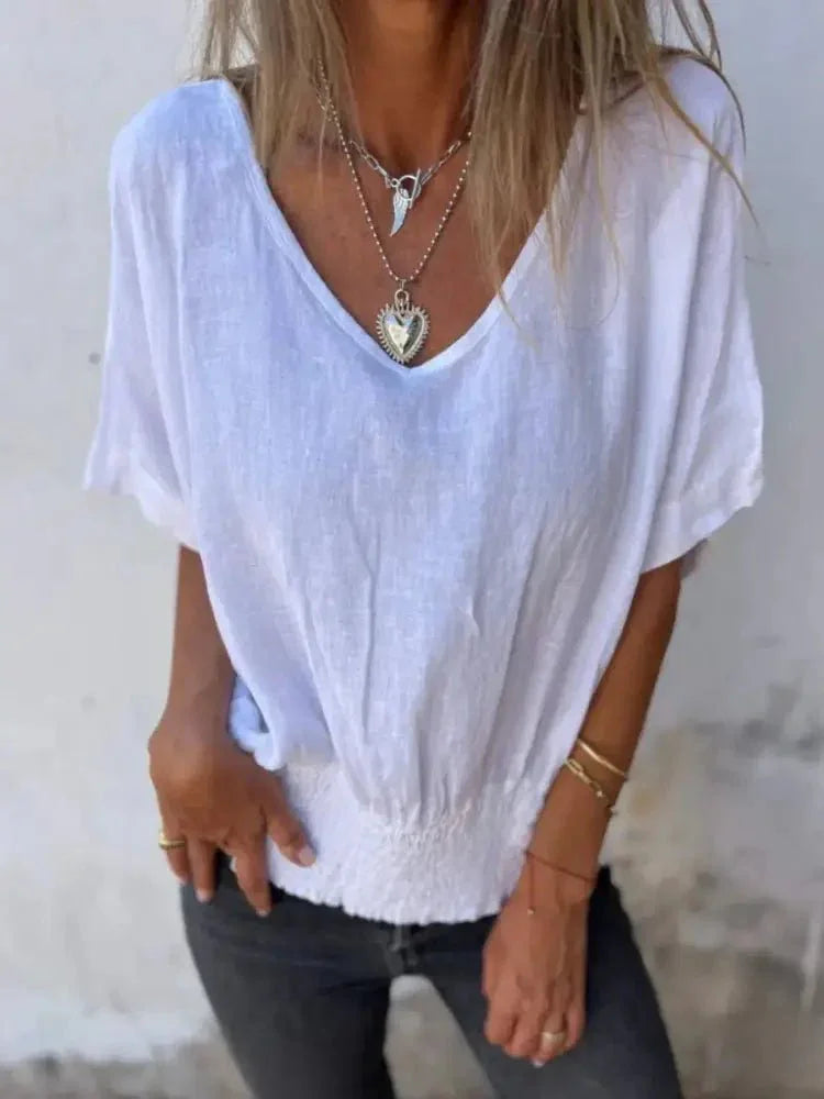 Full Size Smocked Hem V - Neck Relaxed Fit T-Shirt Plus Size - Update AvenueT-ShirtsTrendsi100100055121700100100055121700b7add4e9 - 0dab - 4a1a - 8808 - 663ceb23eb00 - Max - OriginWhite