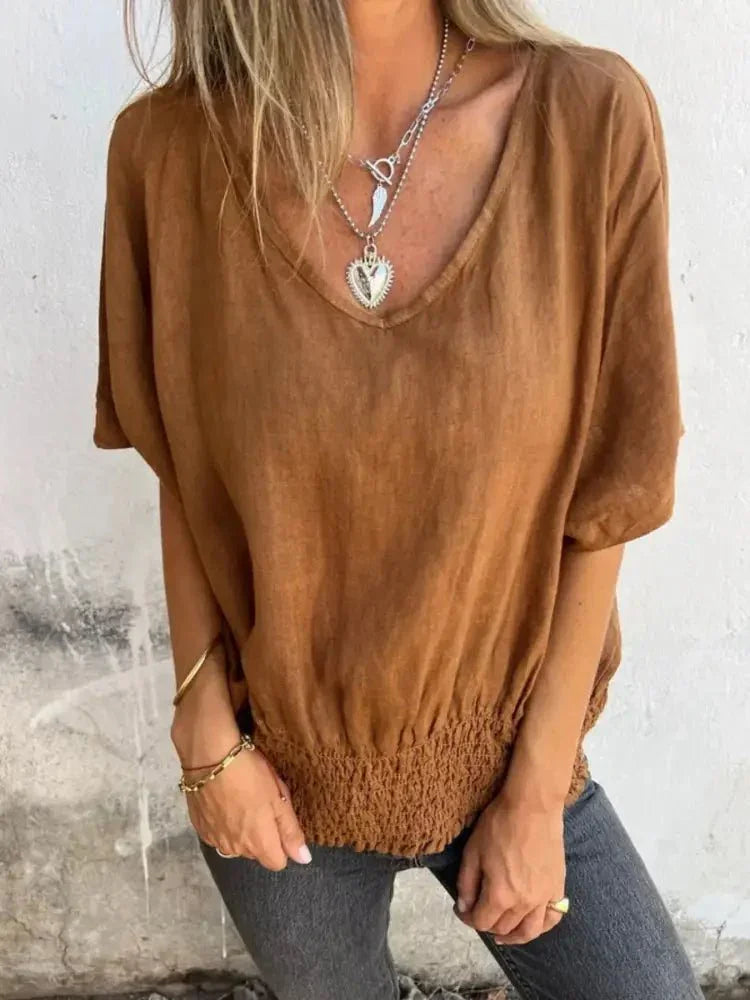 Full Size Smocked Hem V - Neck Relaxed Fit T-Shirt Plus Size - Update AvenueT-ShirtsTrendsi100100055121932100100055121932d7e06fa0 - 0264 - 48c6 - 82ec - 8989a52f9ba1 - Max - OriginOchre