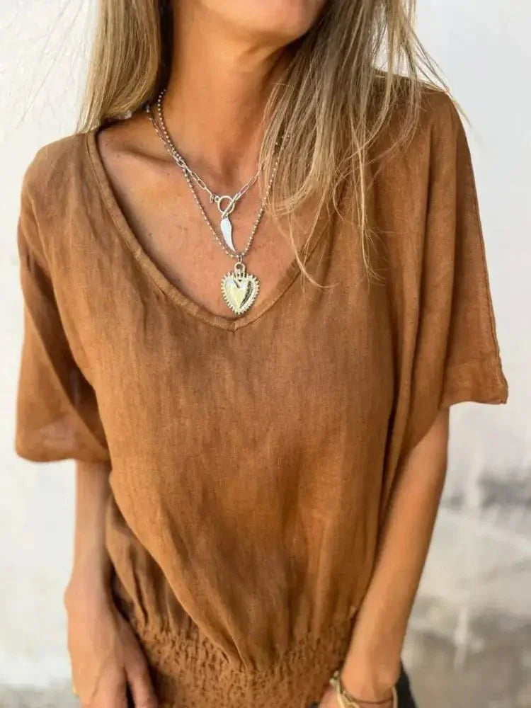 Full Size Smocked Hem V - Neck Relaxed Fit T-Shirt Plus Size - Update AvenueT-ShirtsTrendsi100100055121932100100055121932be82e0c0 - 441c - 494d - b1ae - cc644b5d3ff6 - Max - OriginOchre