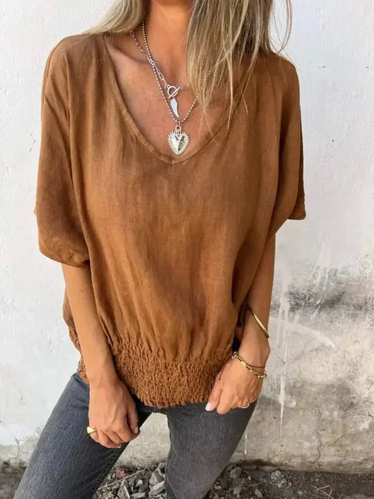 Full Size Smocked Hem V - Neck Relaxed Fit T-Shirt Plus Size - Update AvenueT-ShirtsTrendsi10010005512193210010005512193268b9897e - 6a5b - 49d9 - 8a9f - caf3c6bb2146 - Max - OriginOchre