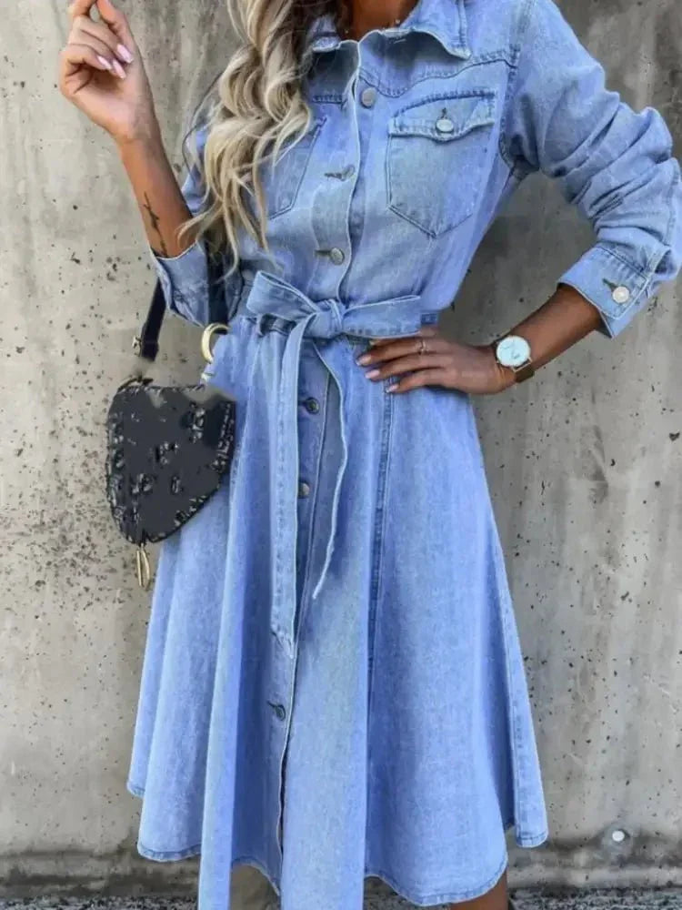 Full Size Tie Waist Button Front Denim Shirt Dress Plus Size - Update AvenueDenim Dresses & SkirtsTrendsi10010027279052910010027279052954eb50a899af490794249aabe9c5dfeb - Max - OriginBlue