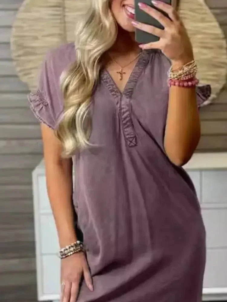 Full Size V - Neck Short Sleeve Denim Dress Plus Size - Update AvenueDenim Dresses & SkirtsTrendsi10010042948510510010042948510566eb8cef - 0a2b - 4609 - b083 - 2ae0c85117d5 - Max - OriginGray Purple